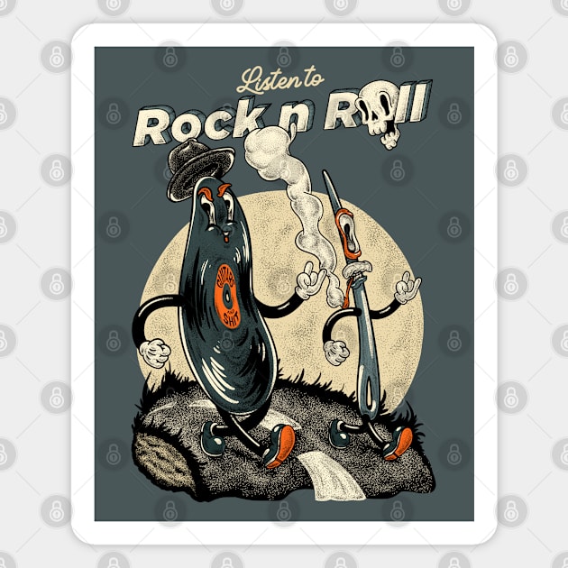 Vinyl Record & Needle - Listen to Rock n Roll (gray) Magnet by anycolordesigns